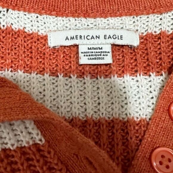 American Eagle Sweater Collared sweater in orange stripe - Picture 2 of 6